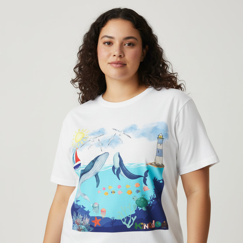 Nautical Ocean Life Whales Graphic Unisex T-Shirt, Nature Art Tee, Beachwear Shirt