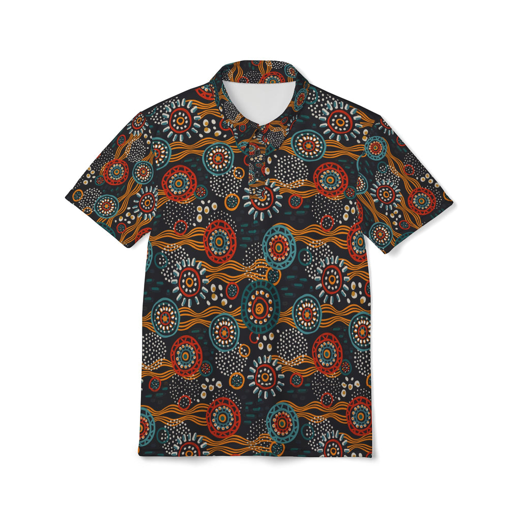 Unisex Tribal Print Polo Shirt — Colorful Aboriginal-Inspired Design