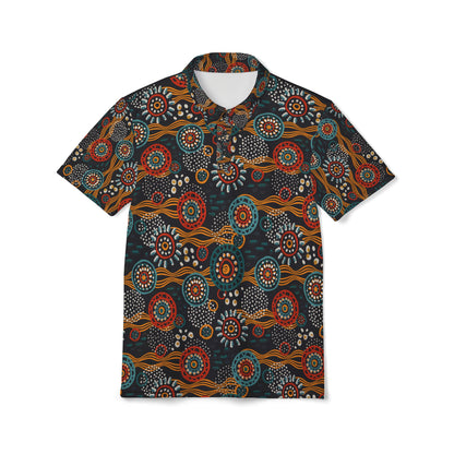 Unisex Tribal Print Polo Shirt — Colorful Aboriginal-Inspired Design
