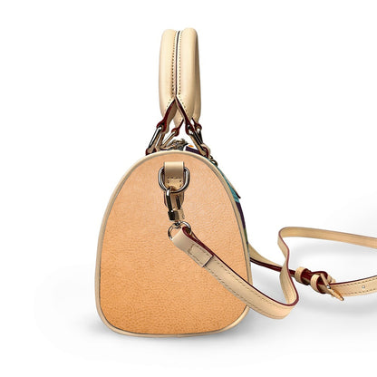 Botanical Floral Barrel-Shaped PU Leather Handbag