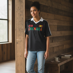 Grenada Flag Themed Graphic Collar Striped Soccer Jersey