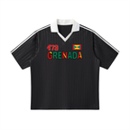 Grenada Flag Themed Graphic Collar Striped Soccer Jersey