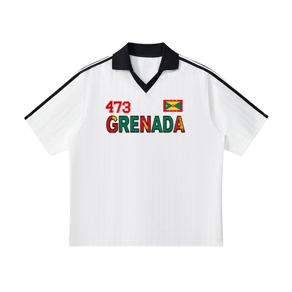 Grenada Flag Themed Graphic Collar Striped Soccer Jersey