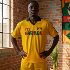 Grenada Flag Themed Graphic Collar Striped Soccer Jersey