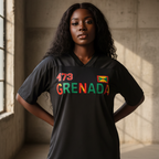 Grenada Flag Themed Graphic Mesh V-Neck Soccer Jersey