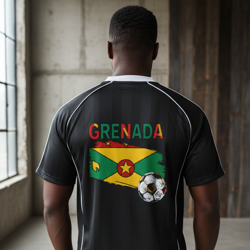 Grenada Flag Themed Graphic Stripe Collared Soccer Jersey