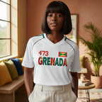 Grenada Flag Themed Graphic Stripe Collared Soccer Jersey