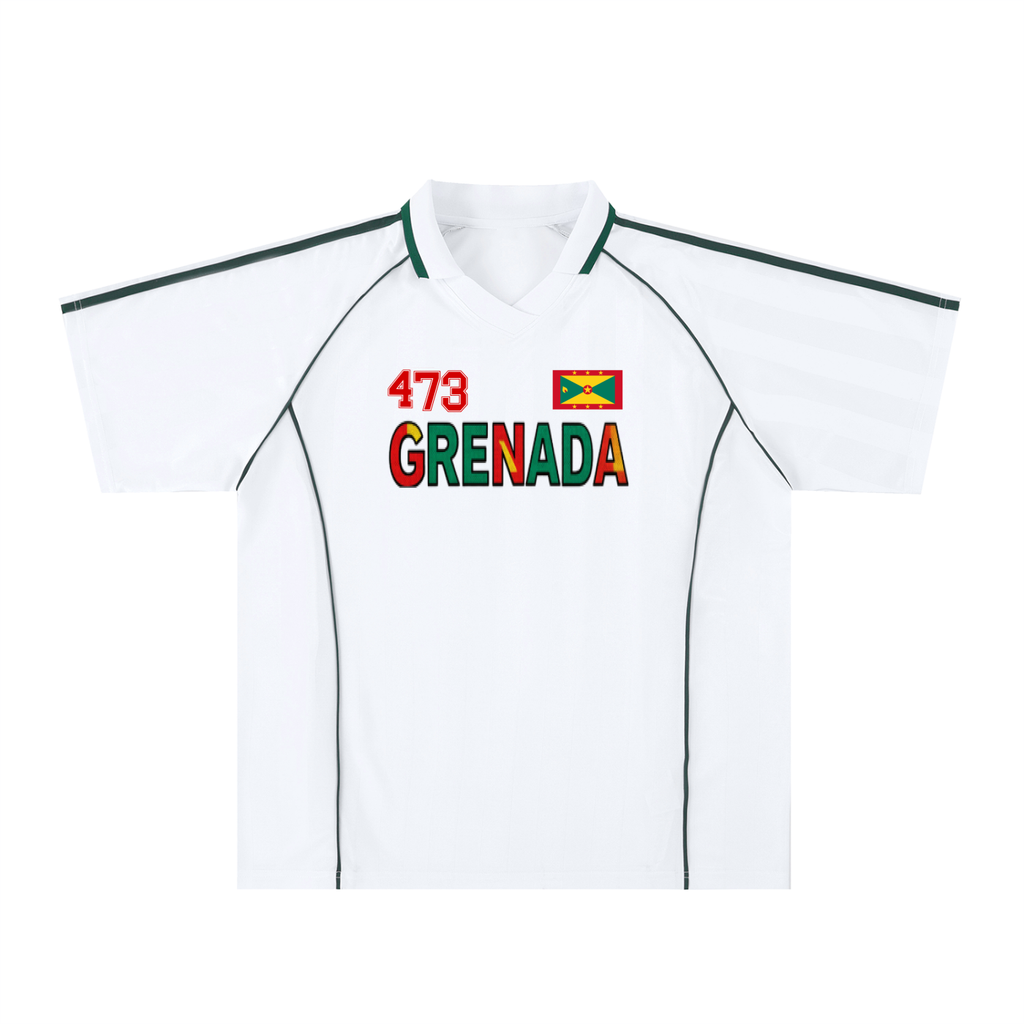 Grenada Flag Themed Graphic Stripe Collared Soccer Jersey