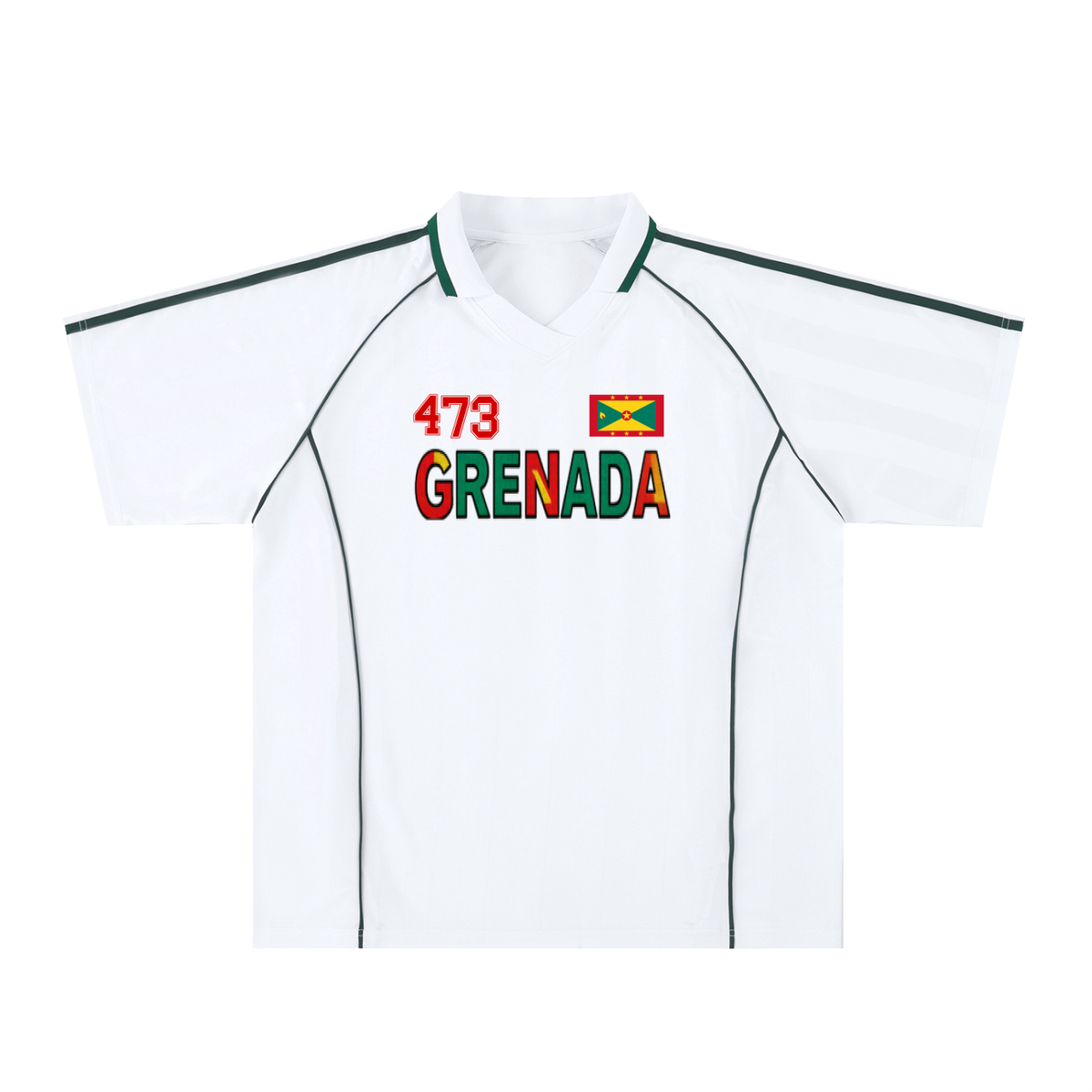 Grenada Flag Themed Graphic Stripe Collared Soccer Jersey