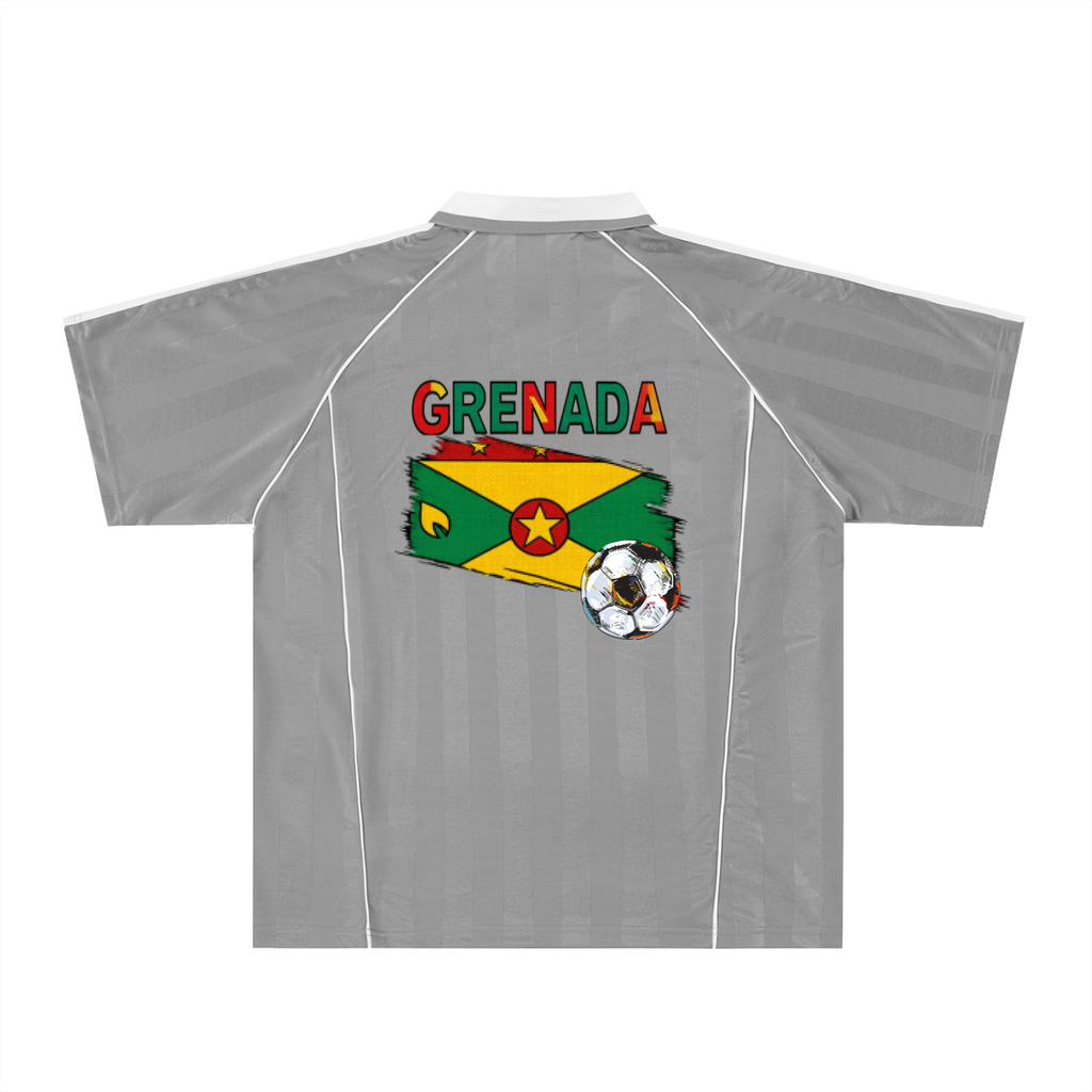 Grenada Flag Themed Graphic Stripe Collared Soccer Jersey