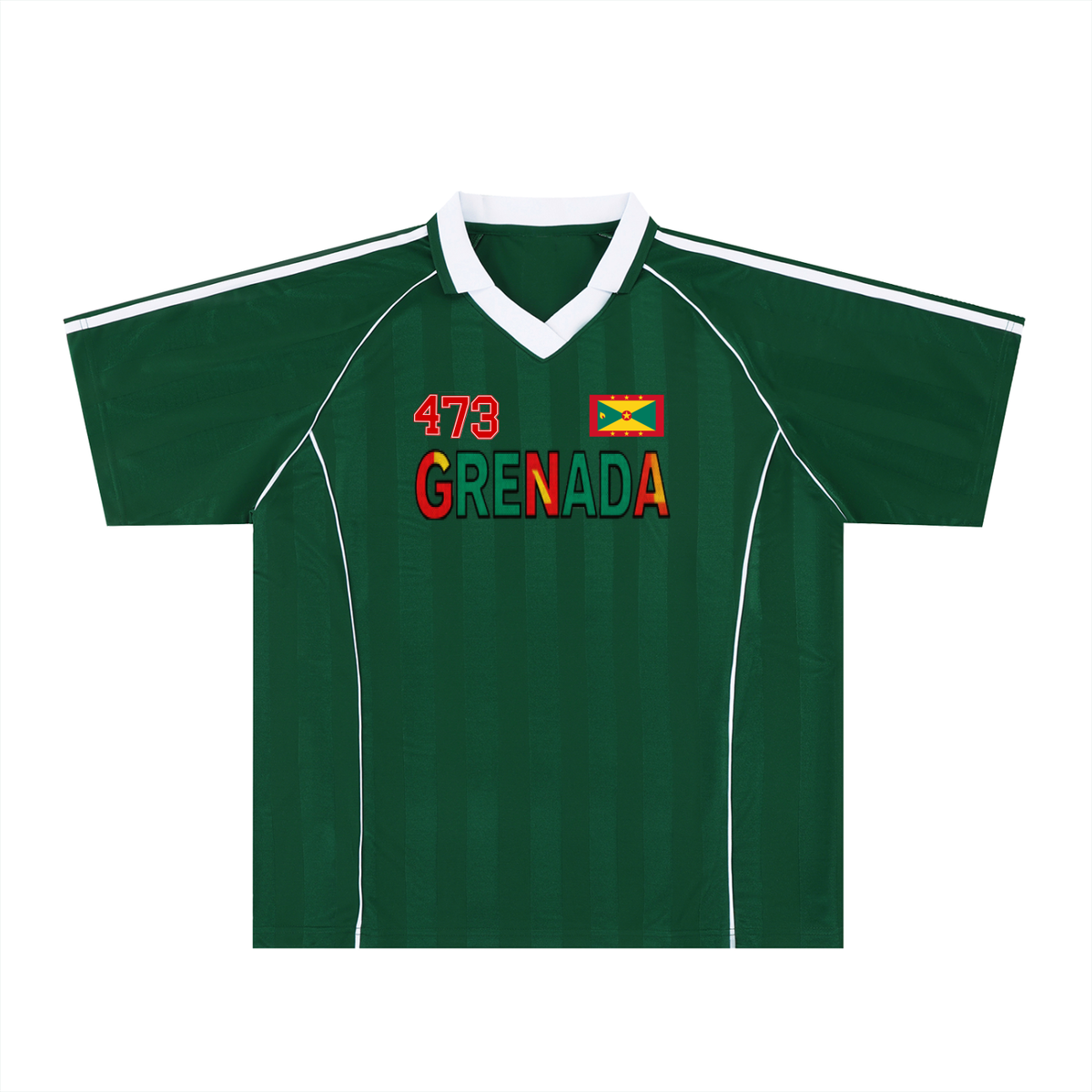 Grenada Flag Themed Graphic Stripe Collared Soccer Jersey