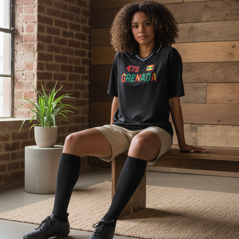 Grenada Flag Themed Graphic  V-Neck Soccer Jersey