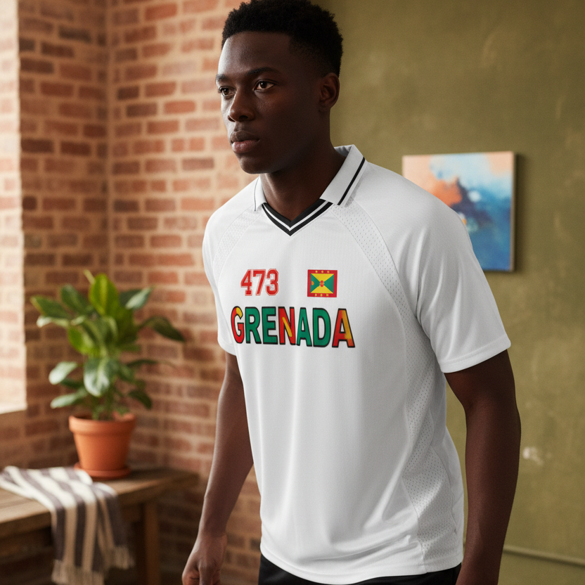 Grenada Flag Themed Graphic  V-Neck Soccer Jersey