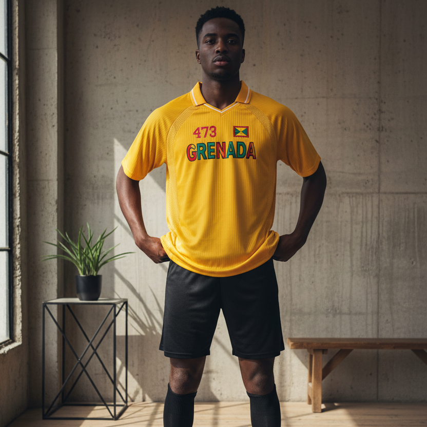 Grenada Flag Themed Graphic  V-Neck Soccer Jersey