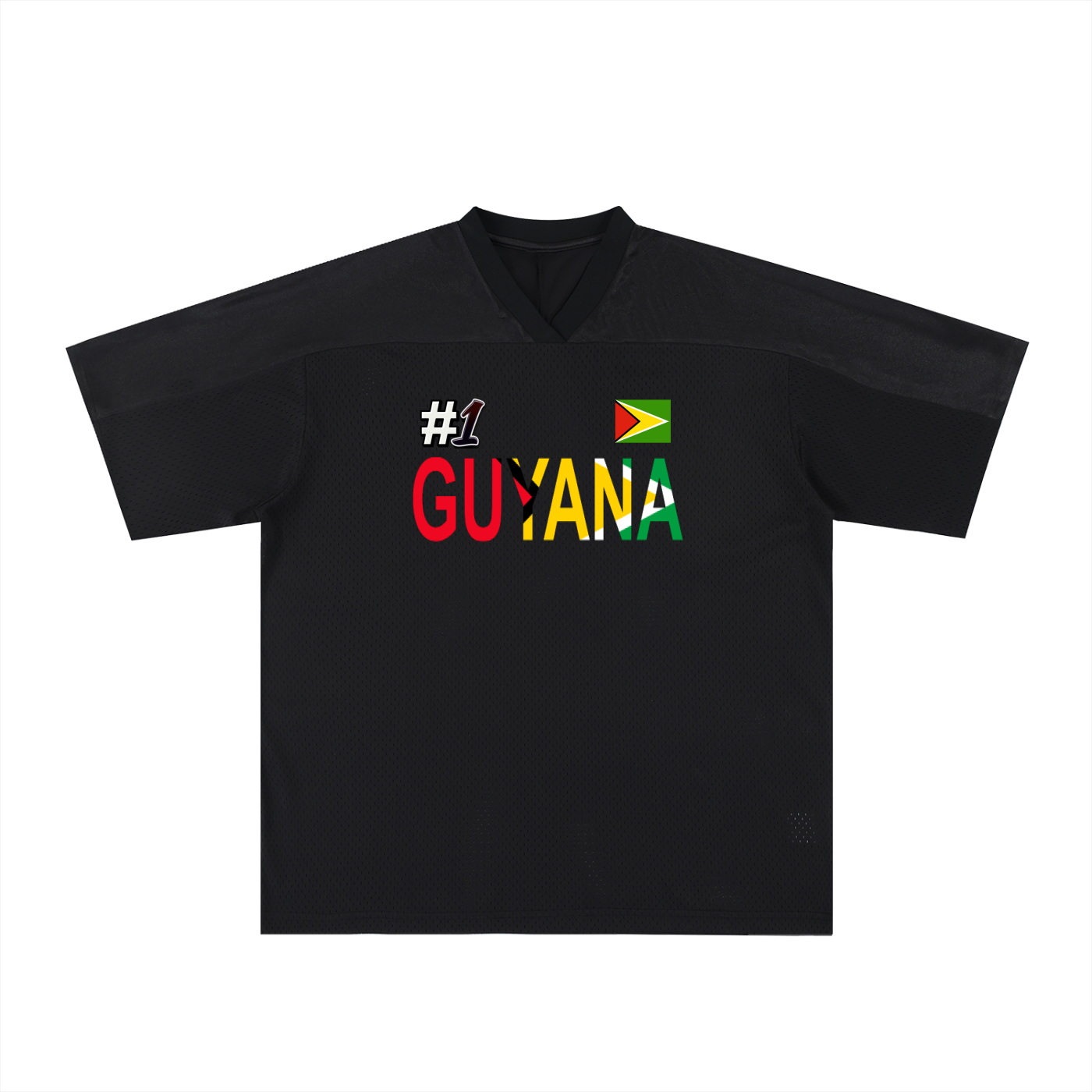 Guyana Flag Themed Unisex Graphic Oversized Mesh V-Neck Soccer Jersey