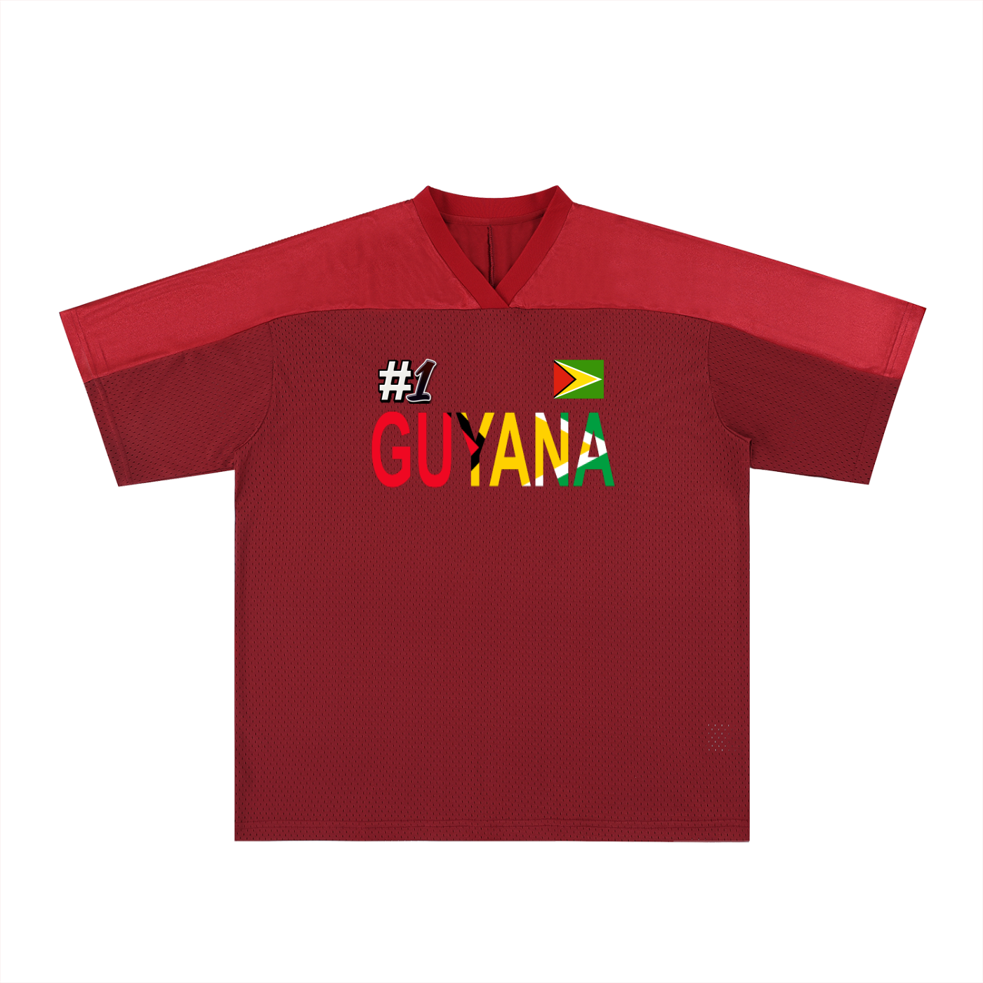 Guyana Flag Themed Unisex Graphic Oversized Mesh V-Neck Soccer Jersey