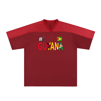 Guyana Flag Themed Unisex Graphic Oversized Mesh V-Neck Soccer Jersey