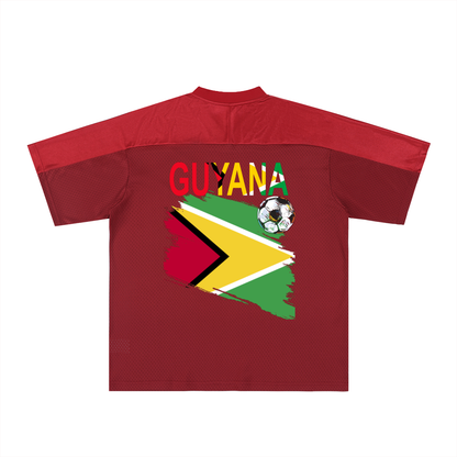 Guyana Flag Themed Unisex Graphic Oversized Mesh V-Neck Soccer Jersey