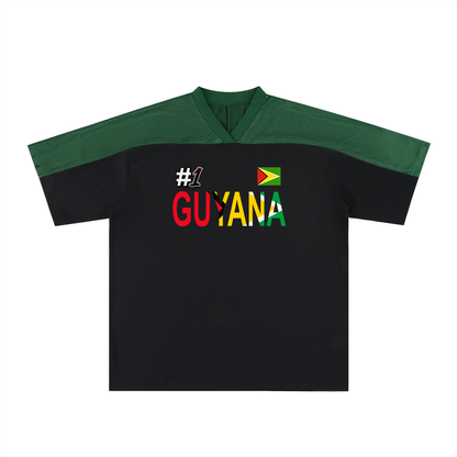 Guyana Flag Themed Unisex Graphic Oversized Mesh V-Neck Soccer Jersey