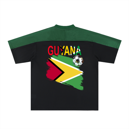 Guyana Flag Themed Unisex Graphic Oversized Mesh V-Neck Soccer Jersey