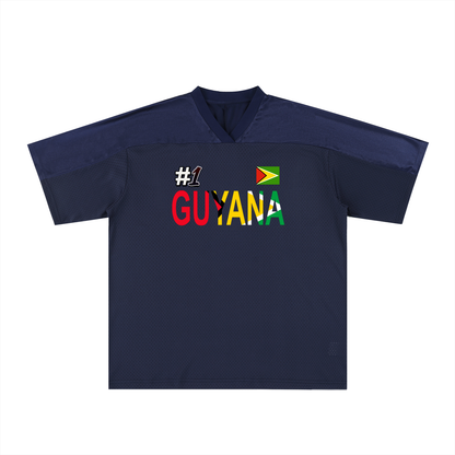 Guyana Flag Themed Unisex Graphic Oversized Mesh V-Neck Soccer Jersey