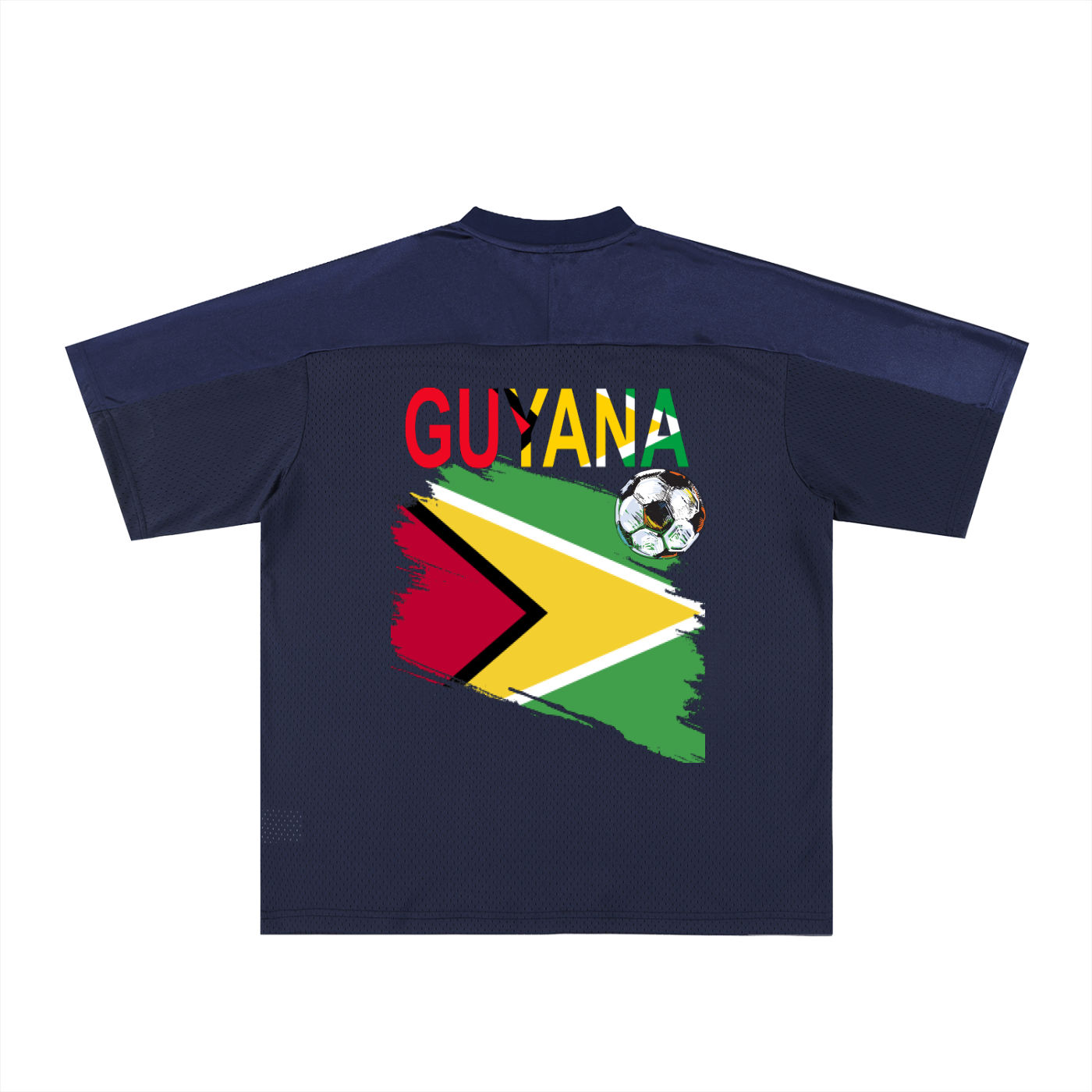 Guyana Flag Themed Unisex Graphic Oversized Mesh V-Neck Soccer Jersey
