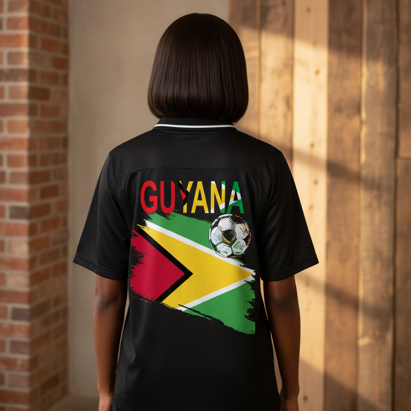 Guyana Flag Themed Unisex Graphic Striped V-Neck Soccer Jersey
