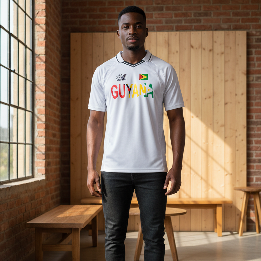 Guyana Flag Themed Unisex Graphic Striped V-Neck Soccer Jersey