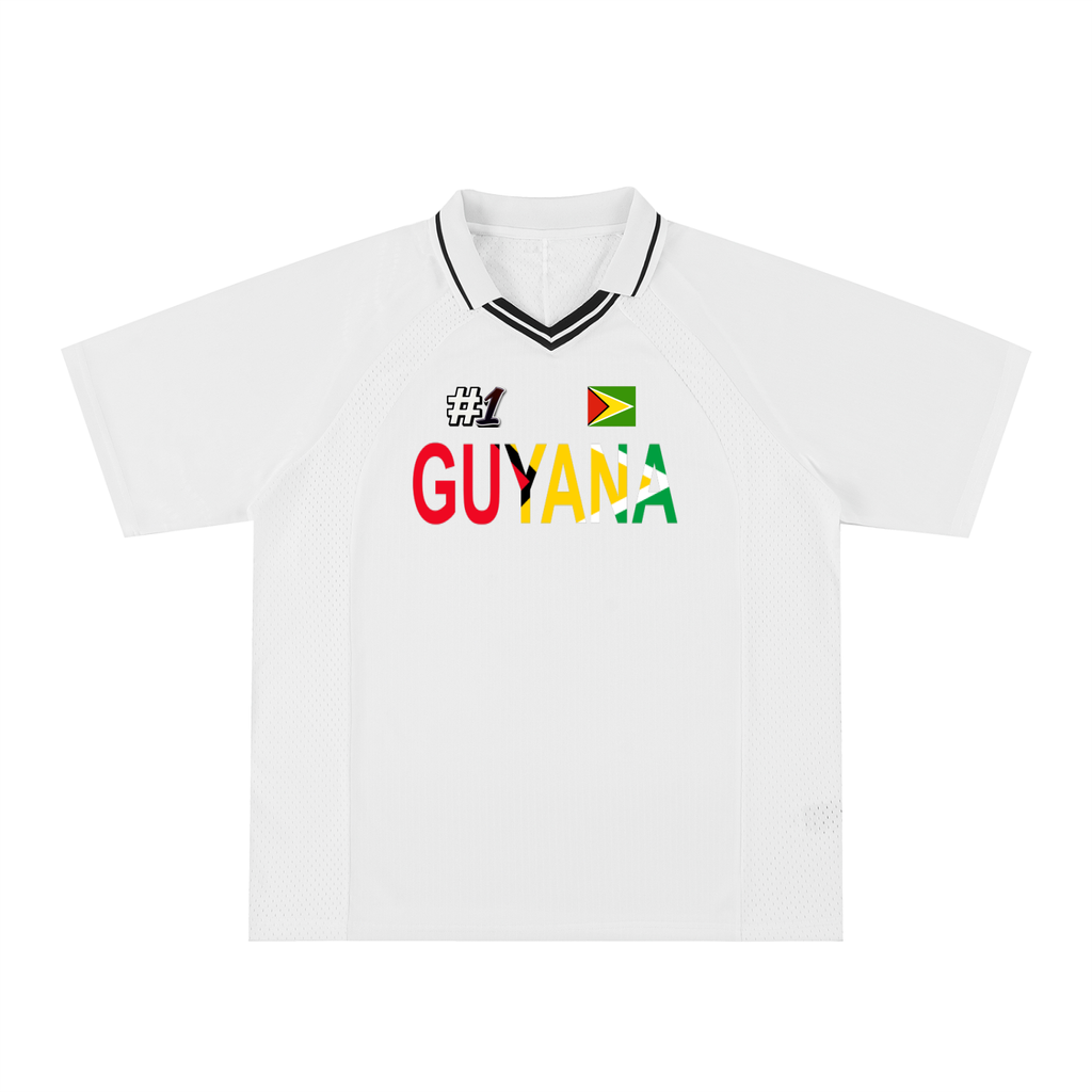 Guyana Flag Themed Unisex Graphic Striped V-Neck Soccer Jersey