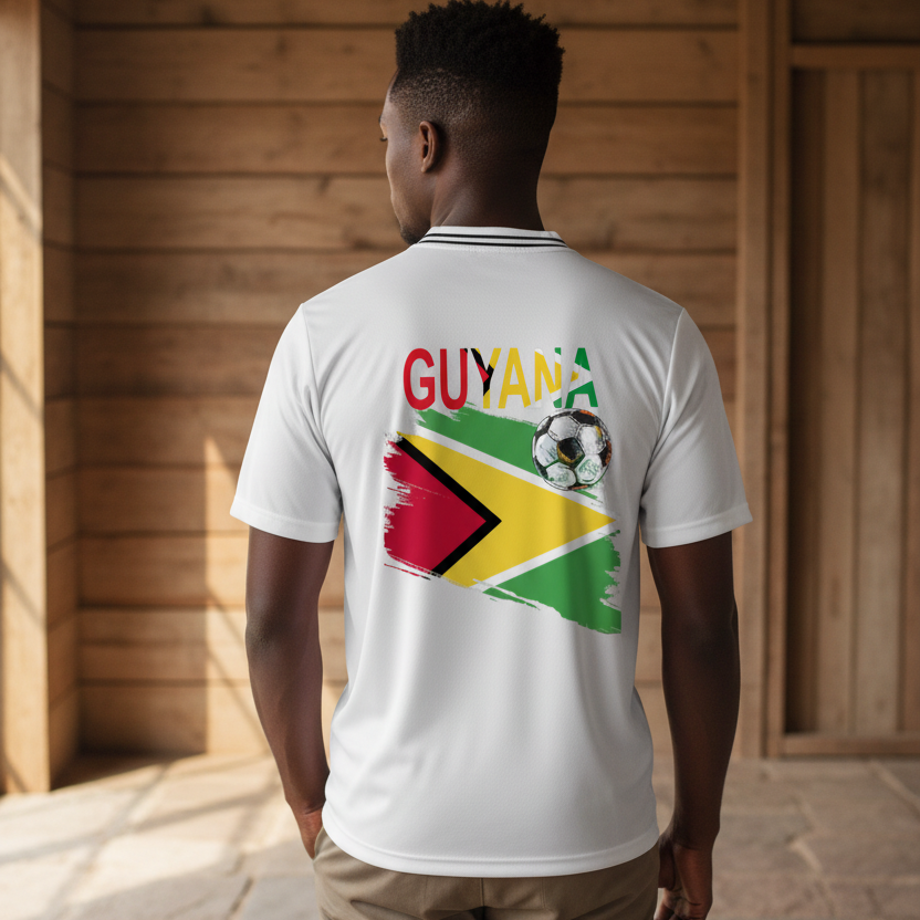 Guyana Flag Themed Unisex Graphic Striped V-Neck Soccer Jersey