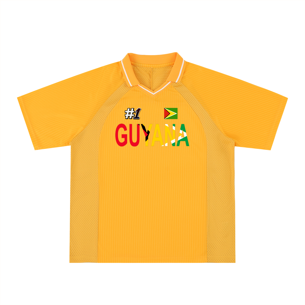 Guyana Flag Themed Unisex Graphic Striped V-Neck Soccer Jersey