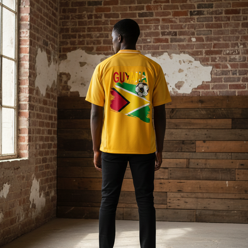 Guyana Flag Themed Unisex Graphic Striped V-Neck Soccer Jersey