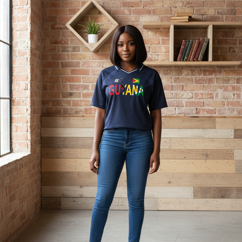 Guyana Flag Themed Unisex Graphic Striped V-Neck Soccer Jersey