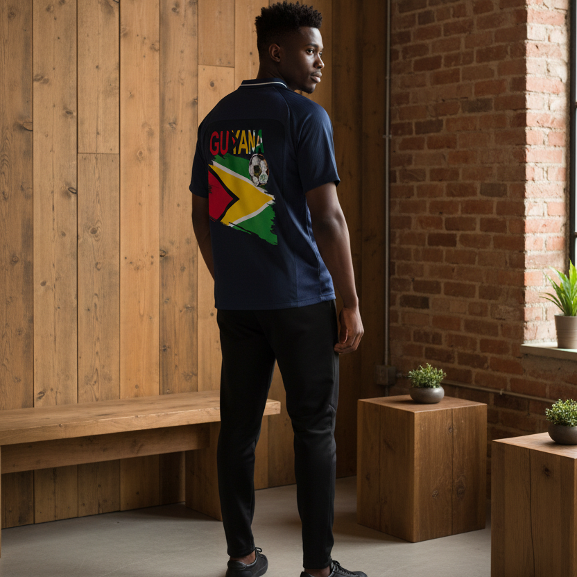 Guyana Flag Themed Unisex Graphic Striped V-Neck Soccer Jersey