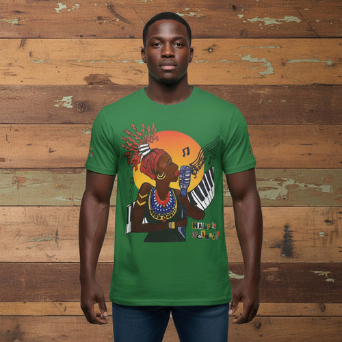 Afro Music Graphic Tee, Piano Art, Jazz Singer Shirt, Black History Unisex Tee, Music Lover Gift Printify