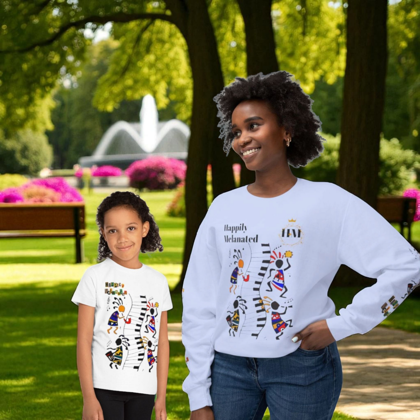 Hand-Drawn Afro Music Graphic Sweatshirt - Unisex Lightweight Crewneck