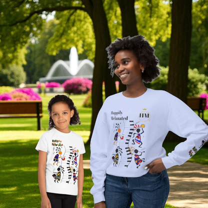 Hand-Drawn Afro Music Graphic Sweatshirt - Unisex Lightweight Crewneck