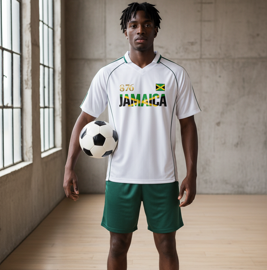 Jamaica Flag Themed Unisex Stripe Collared Soccer Jersey