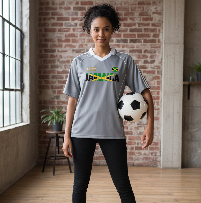 Jamaica Flag Themed Unisex Stripe Collared Soccer Jersey