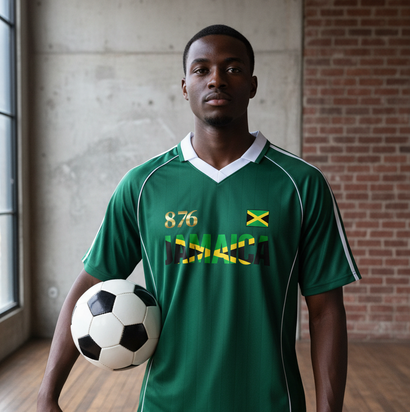 Jamaica Flag Themed Unisex Stripe Collared Soccer Jersey