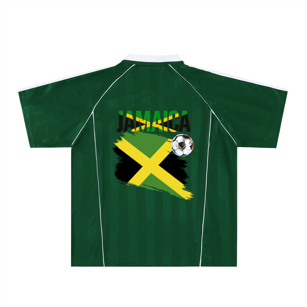Jamaica Flag Themed Unisex Stripe Collared Soccer Jersey