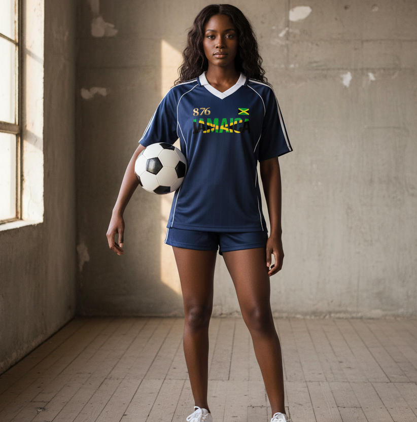 Jamaica Flag Themed Unisex Stripe Collared Soccer Jersey