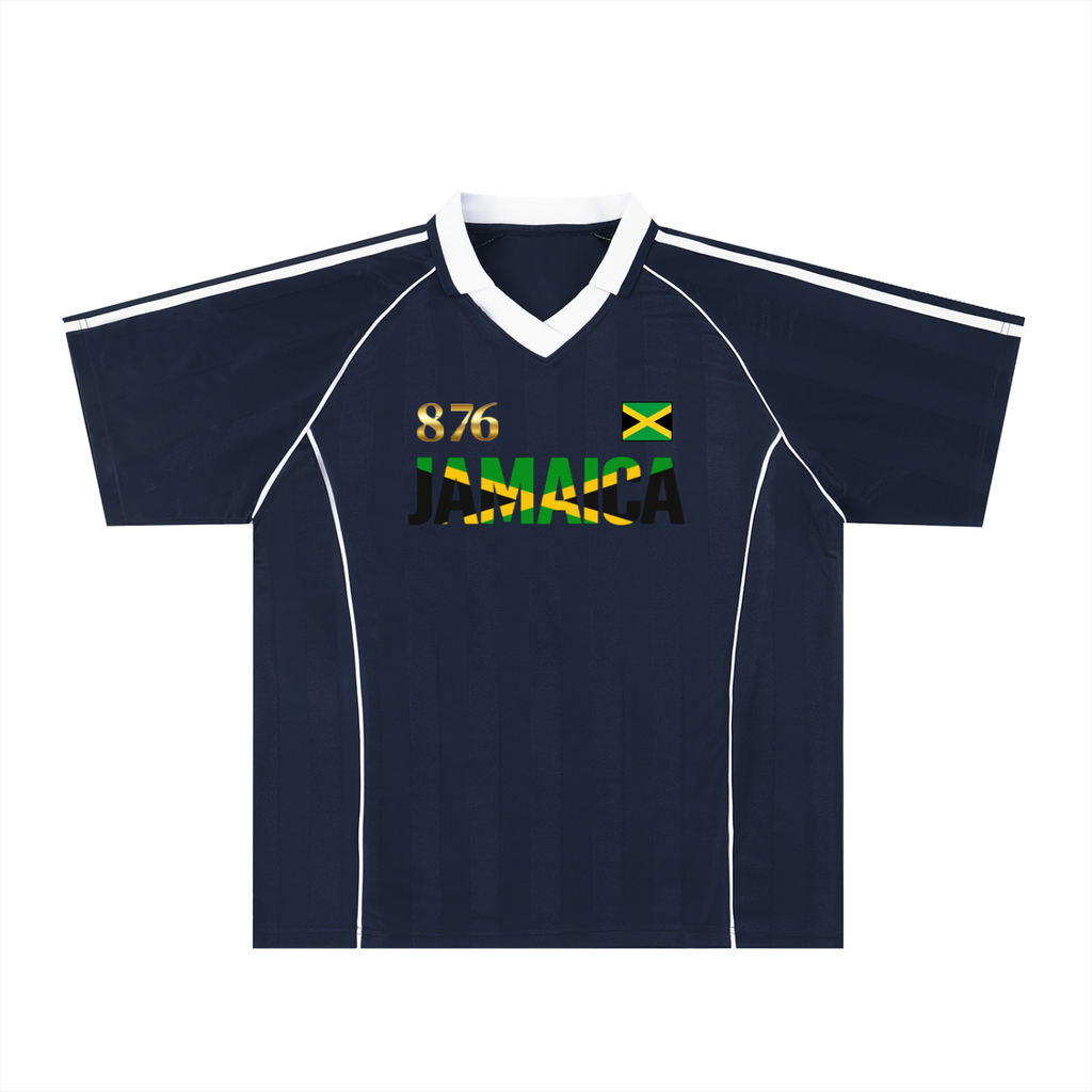 Jamaica Flag Themed Unisex Stripe Collared Soccer Jersey