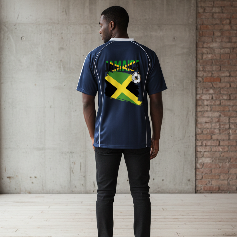 Jamaica Flag Themed Unisex Stripe Collared Soccer Jersey