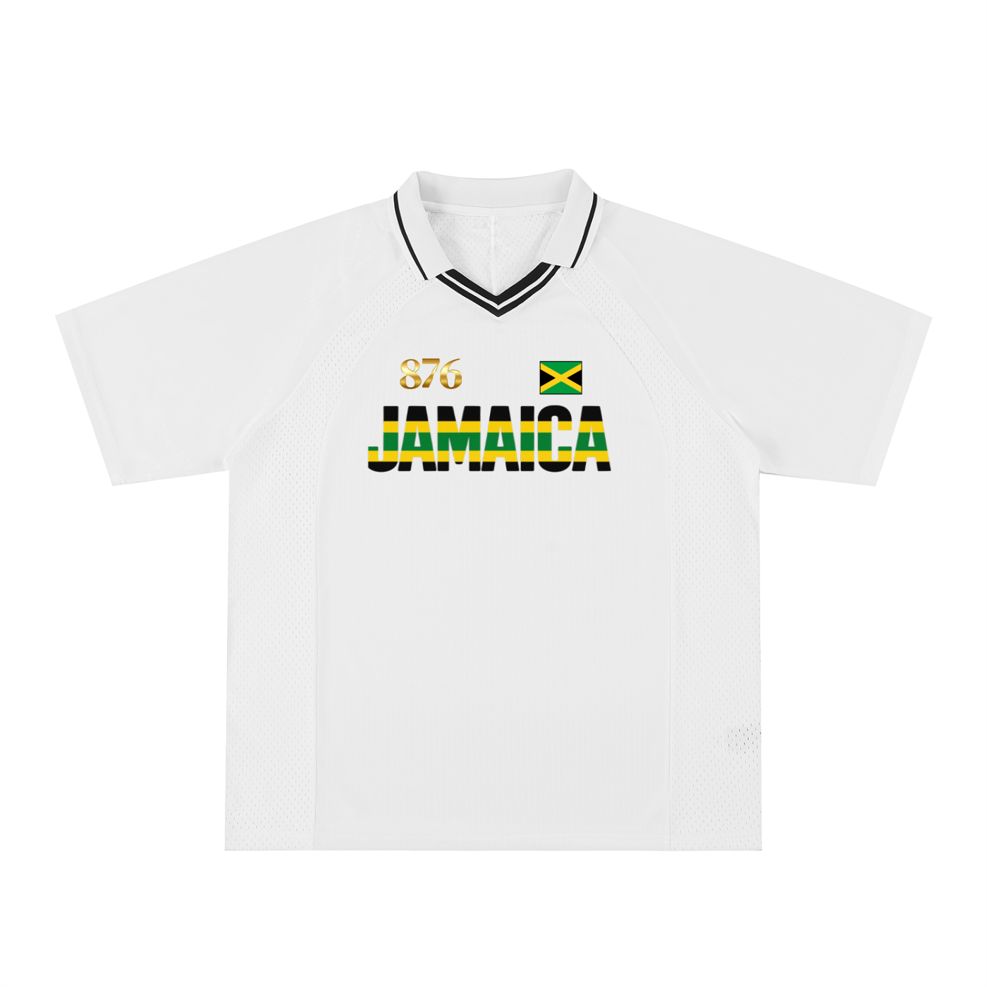 Graphic V-Neck Soccer Jersey Featuring a Jamaican Flag Design