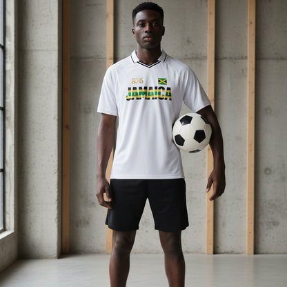 Graphic V-Neck Soccer Jersey Featuring a Jamaican Flag Design