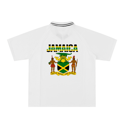 Graphic V-Neck Soccer Jersey Featuring a Jamaican Flag Design