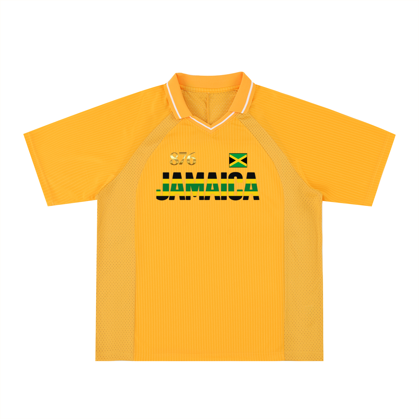 Graphic V-Neck Soccer Jersey Featuring a Jamaican Flag Design