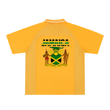 Graphic V-Neck Soccer Jersey Featuring a Jamaican Flag Design