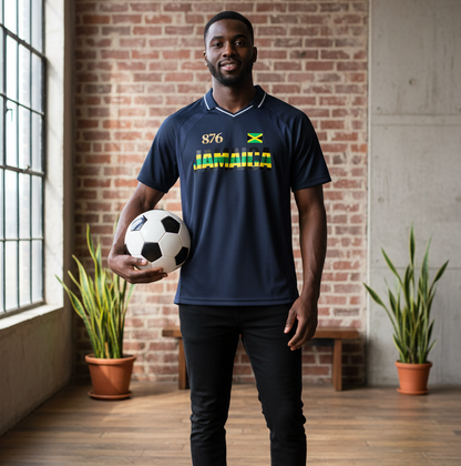 Graphic V-Neck Soccer Jersey Featuring a Jamaican Flag Design